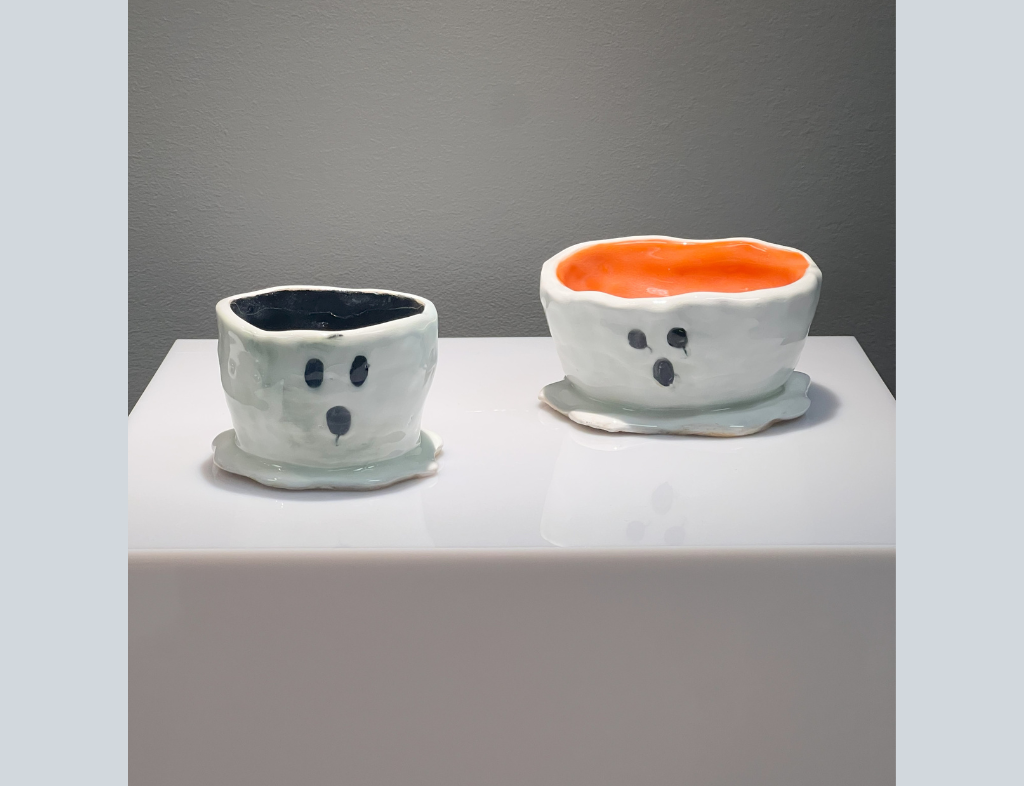 Coil built glazed ceramic cup and bowl by E-monnie Cheeks